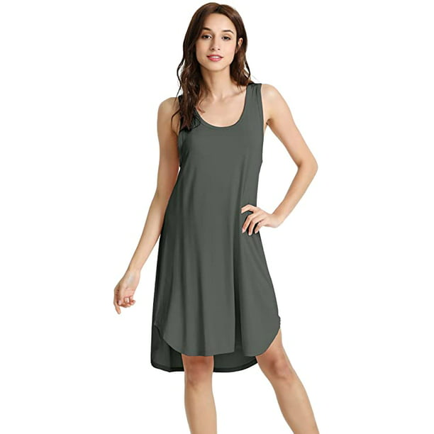 WiWi Bamboo nightgown for women Sleeveless Sleepwear Lightweight V Neck Sleep Shirt Plus Size Sleep Dress S-4X 